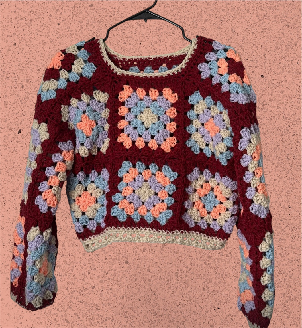 Granny Square Cropped Sweater